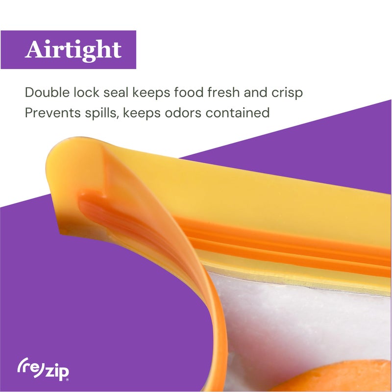 Rezip (re) zip 5-Piece Stand-Up Pack n Go Reusable Bag Kit, BPA-Free, Food Grade, Leakproof, Freezer and Dishwasher Safe, Quart (1), 2-Cup (2), Snack (2) - Multicolor - Image 3